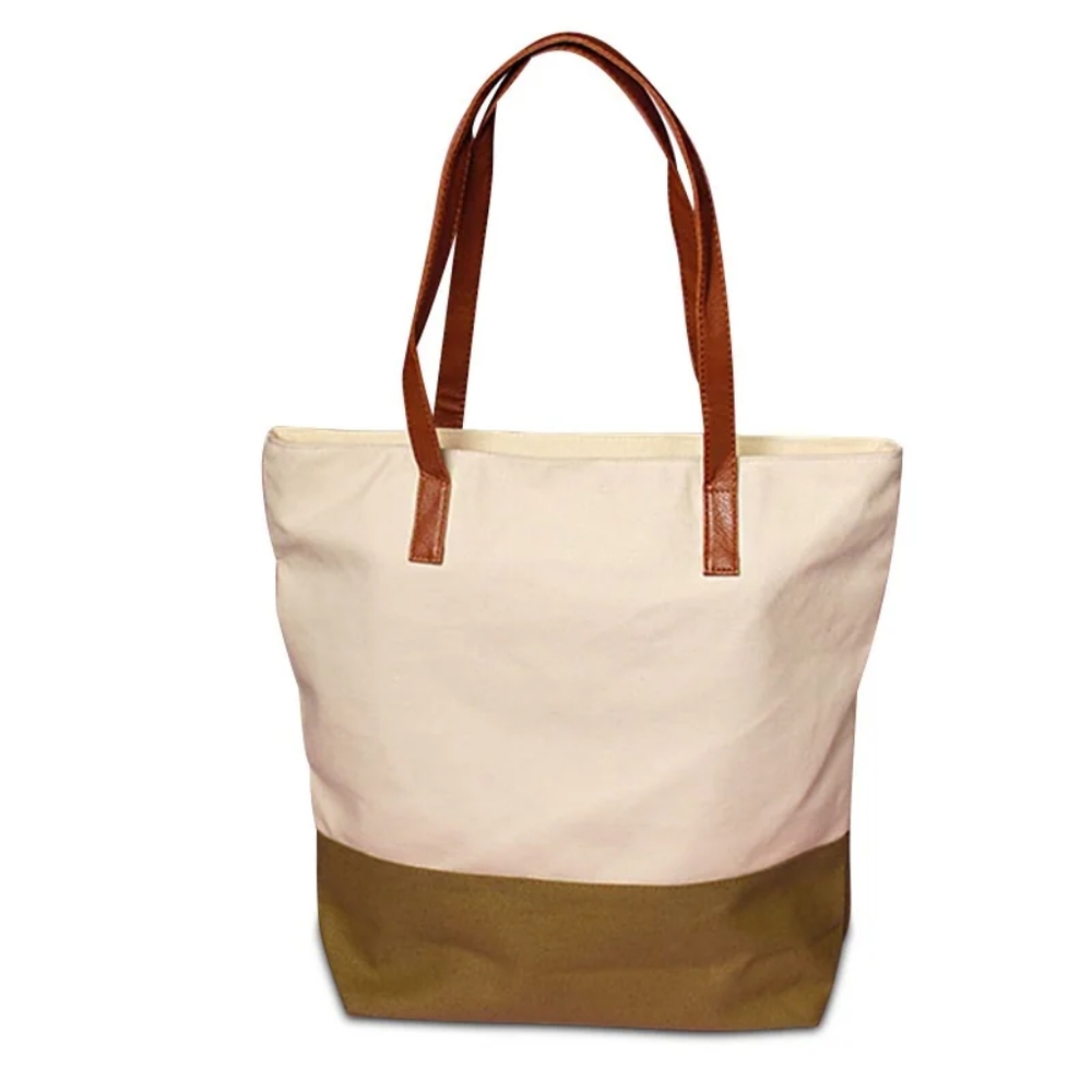 Cream & Olive Bottom Canvas Tote Bag (FREE WITH $50 ORDER, JUST BUNDLE)